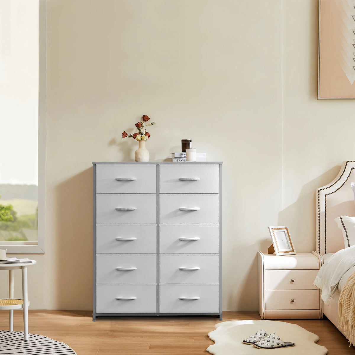 JHK Modern Bedroom Wardrobe Storage Cabinet With Fabric Drawers