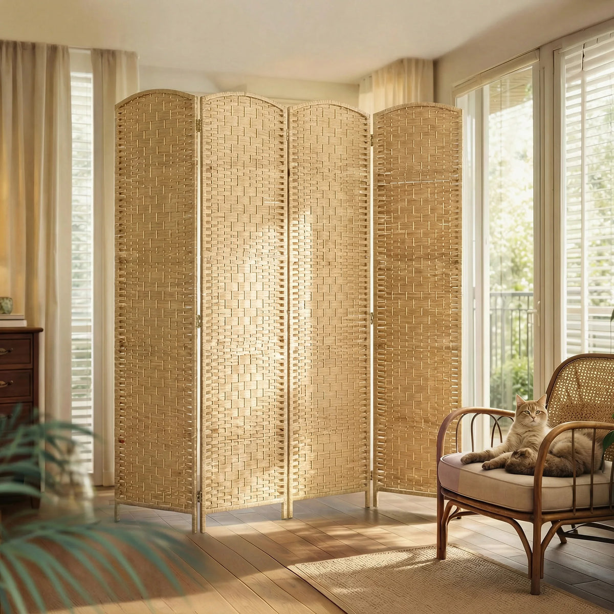 HOMCOM Folding Room Divider Privacy Screen with Woven Panel