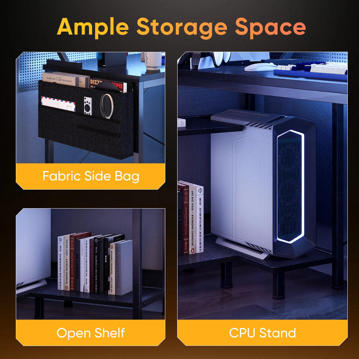 JHK L Shaped Computer Desk With Storage Shelves USB Charging
