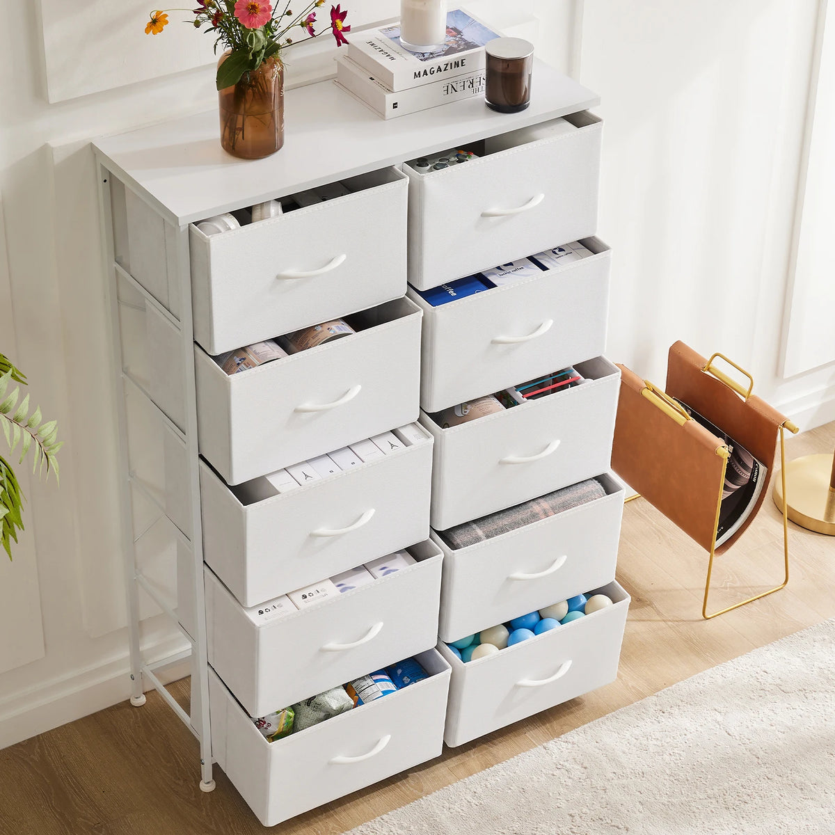 JHK Modern Bedroom Wardrobe Storage Cabinet With Fabric Drawers