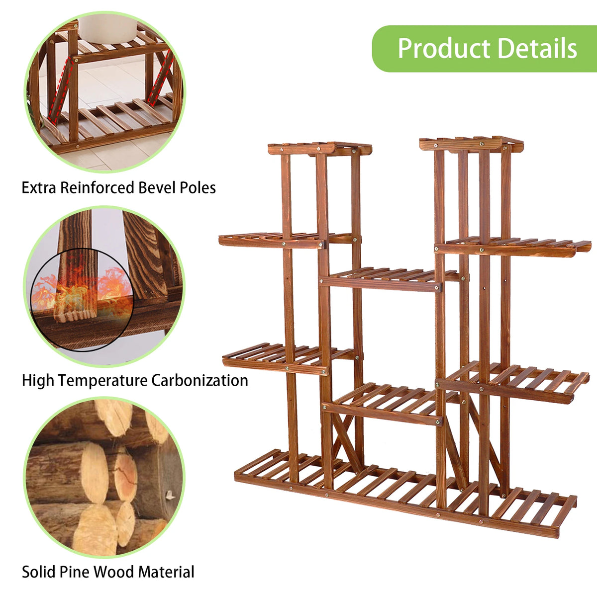 Wisfor Wooden Multi Tier Plant Stand For Indoor Outdoor Display