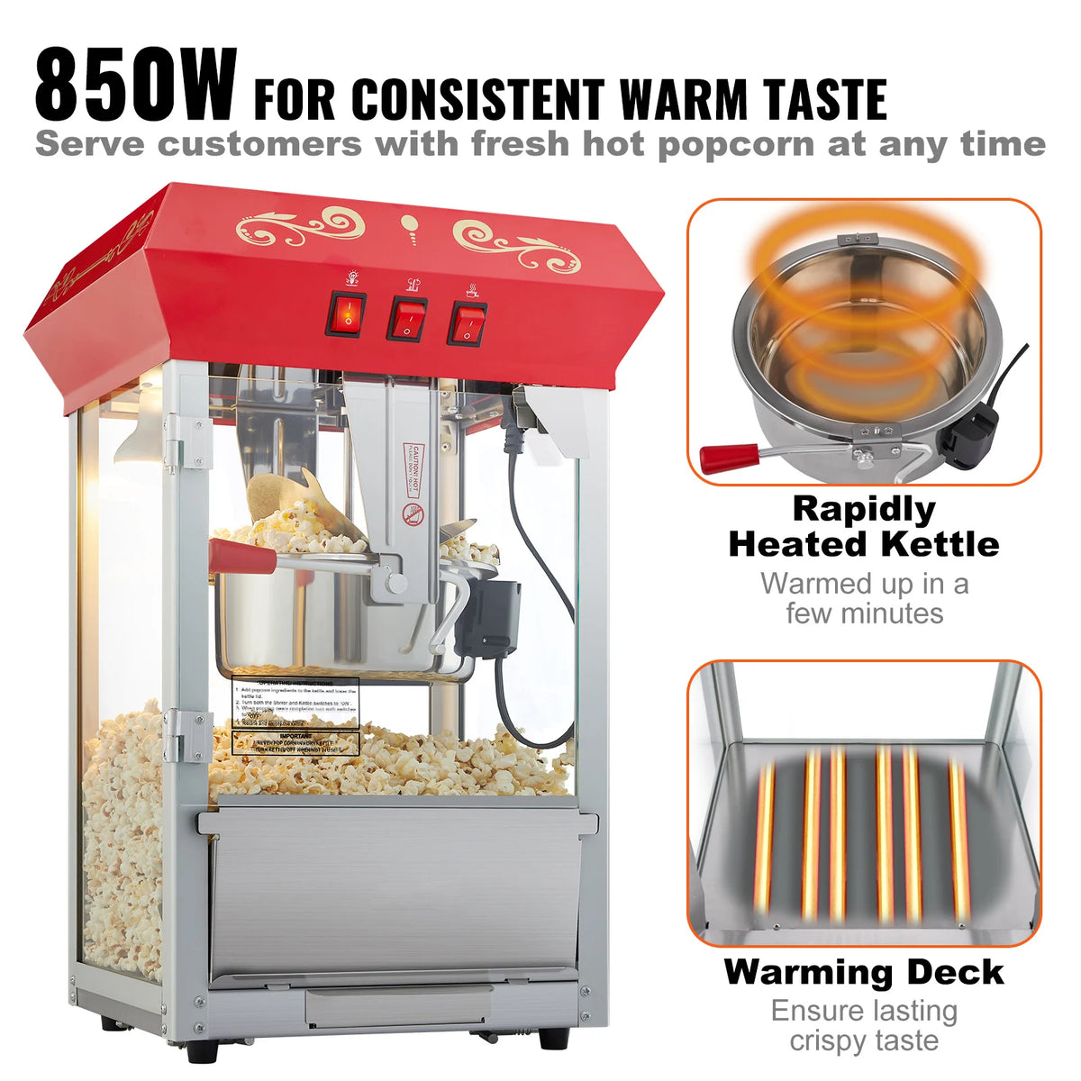 SucceBuy Countertop Popcorn Maker With Tempered Glass Movie Theater Style