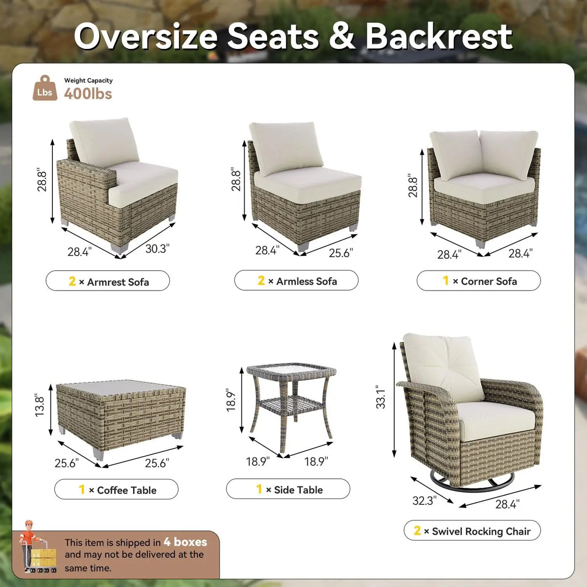 AOXUN Outdoor Wicker Patio Sectional Set With Cushioned Rocker Chairs