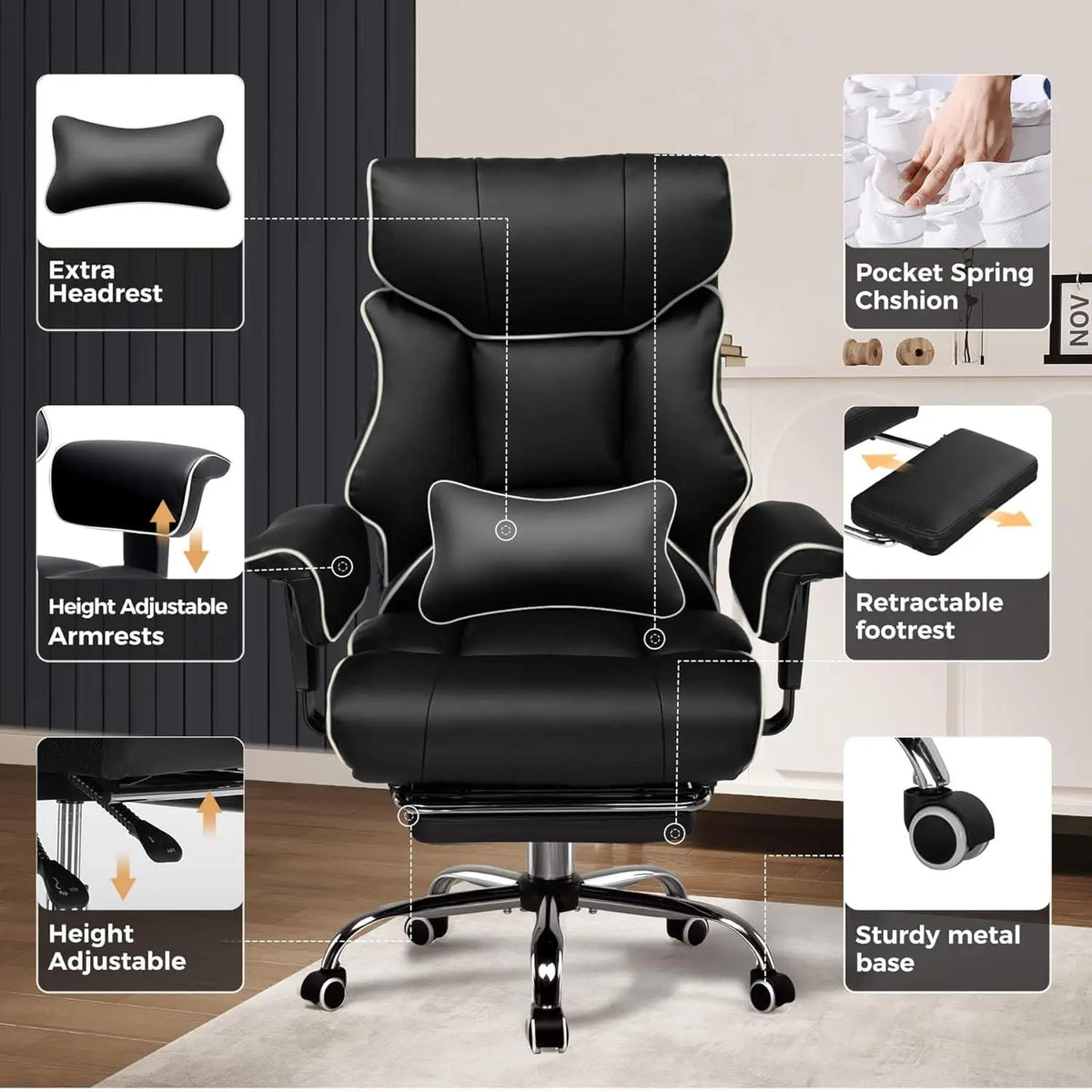 COMHOMA Ergonomic Executive Office Chair With Lumbar Support