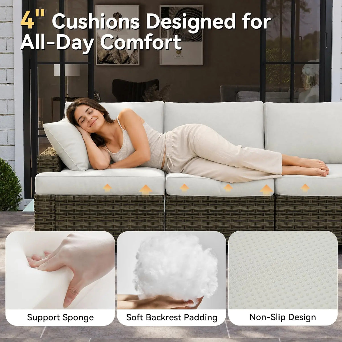 AOXUN Outdoor Wicker Patio Sectional Set With Cushioned Rocker Chairs