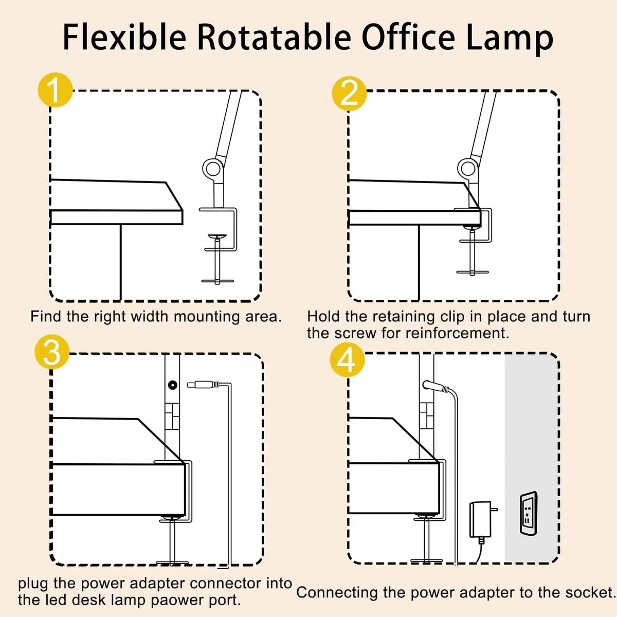 Flexible Clamp LED Desk Lamp With Swing Arm And Dimming