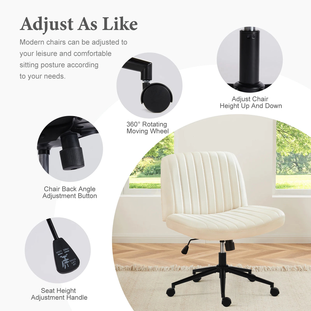JHK Armless Office Chair With Wheels And Adjustable Height