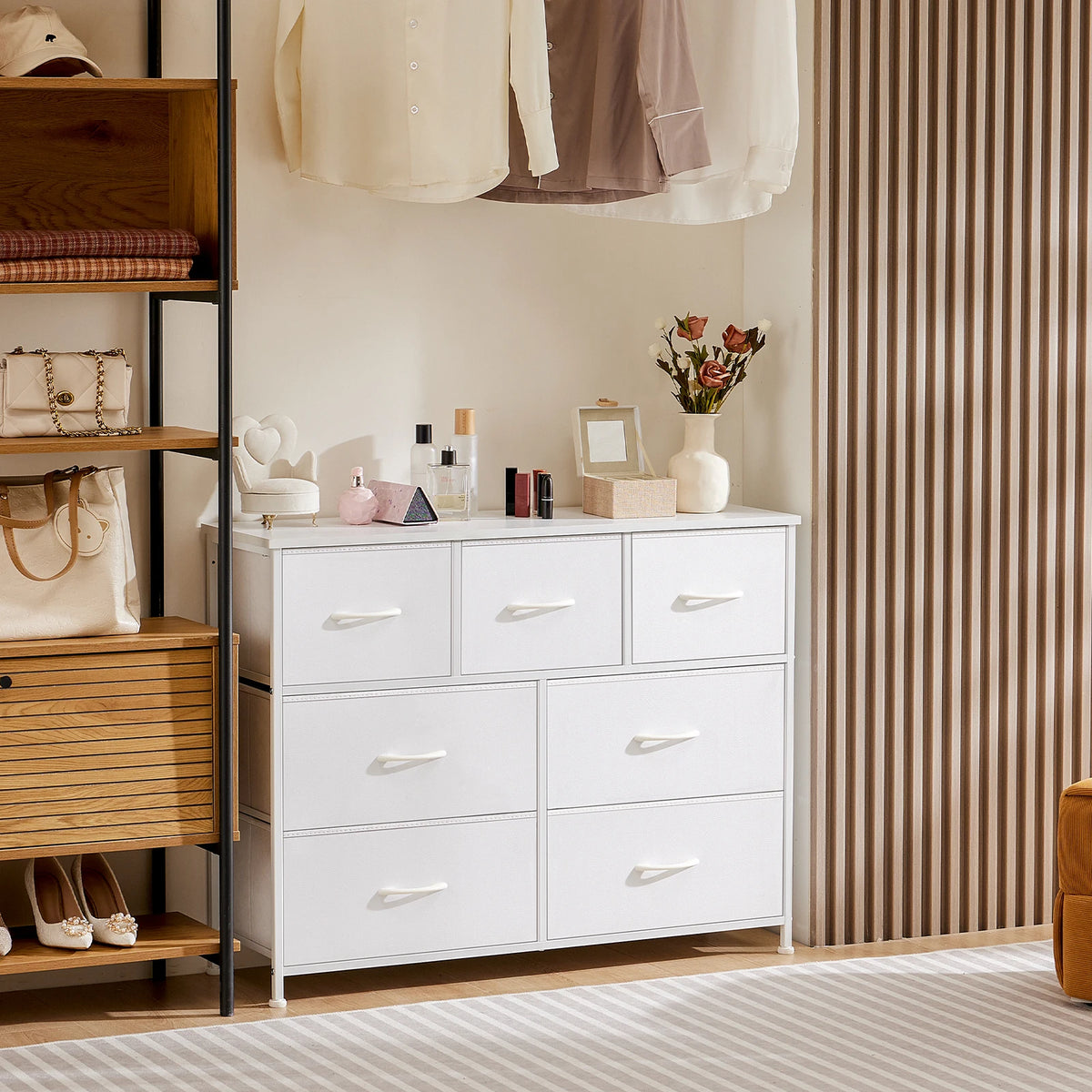 JHK Modern Bedroom Wardrobe Storage Cabinet With Fabric Drawers