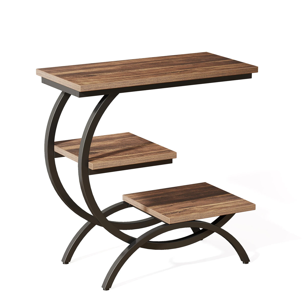 Tribesigns C Shaped End Table With Three Tier Storage Shelves