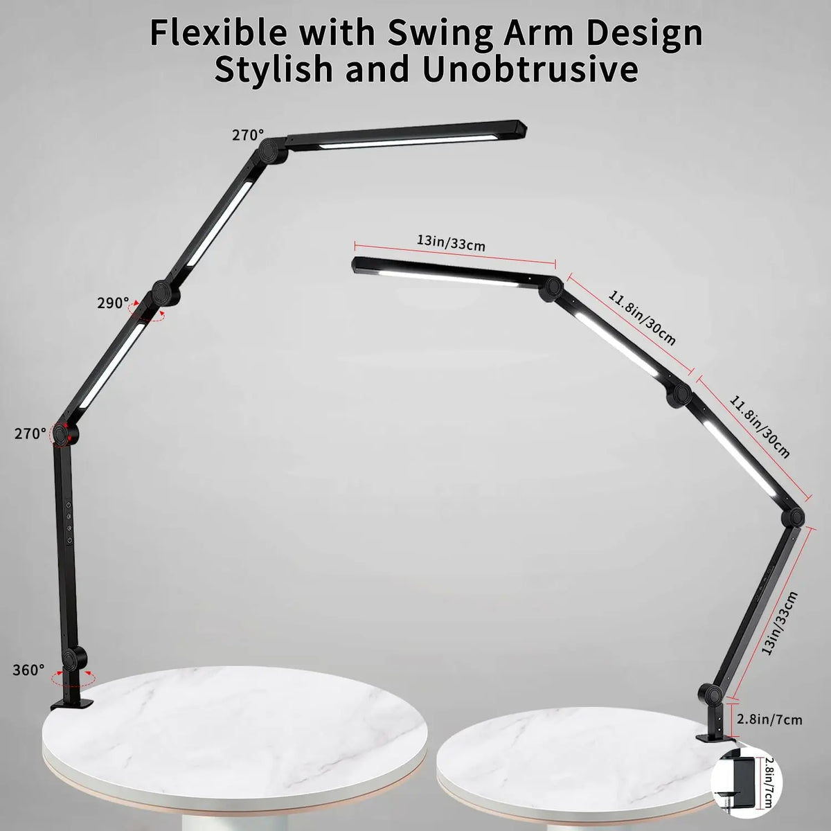 Flexible Clamp LED Desk Lamp With Swing Arm And Dimming