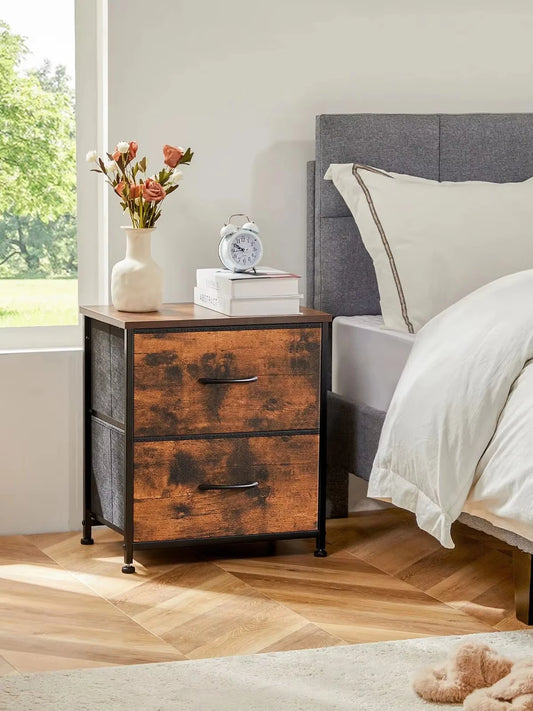 JHK Modern Nightstand With Fabric Drawers For Bedroom Storage