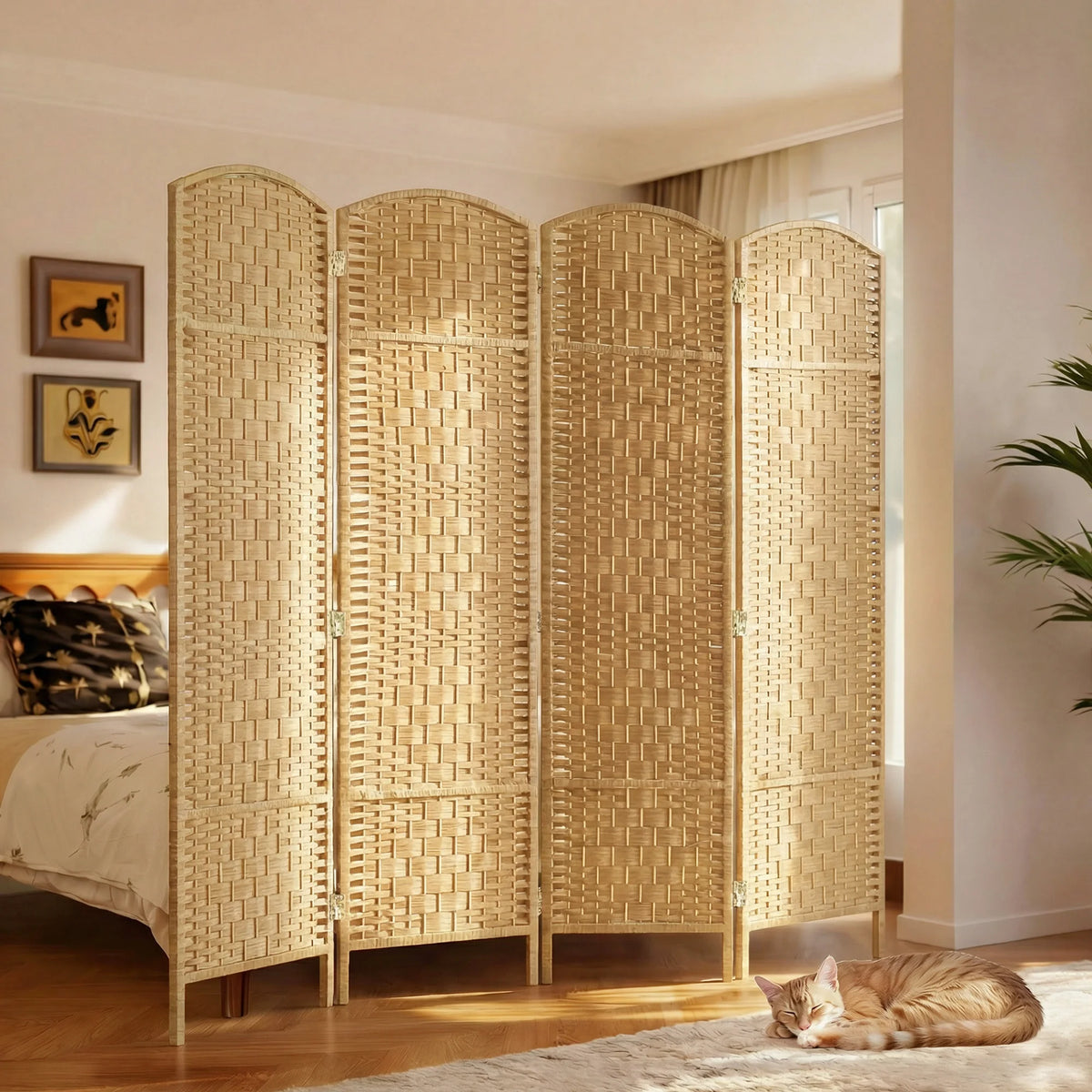 HOMCOM Folding Room Divider Privacy Screen with Woven Panel