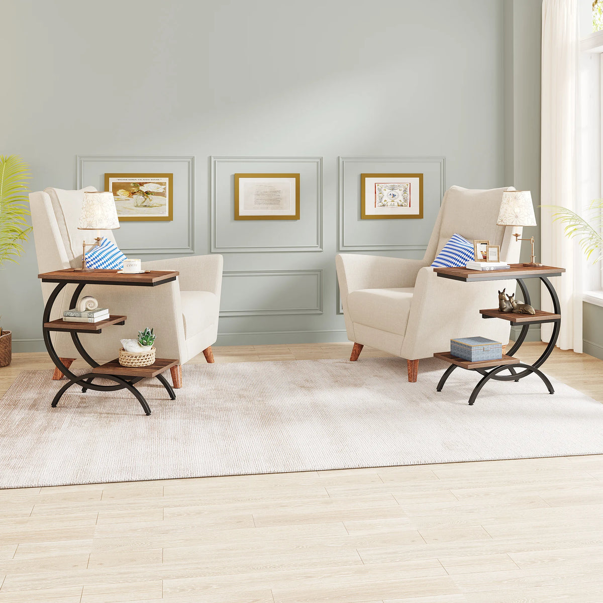 Tribesigns C Shaped End Table With Three Tier Storage Shelves