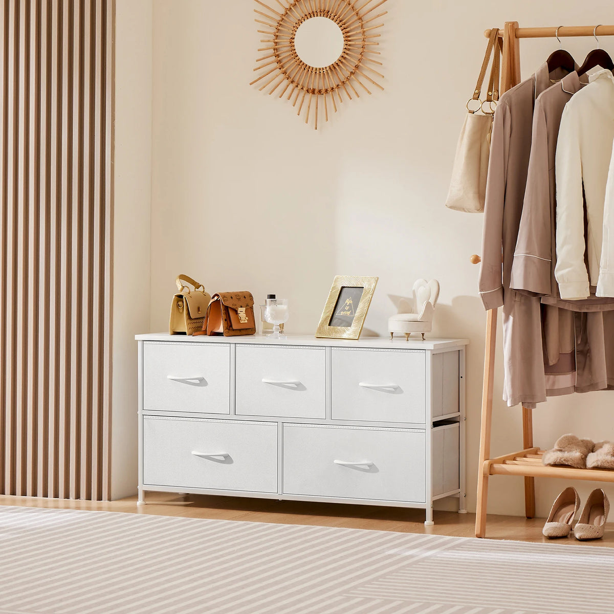 JHK Modern Bedroom Wardrobe Storage Cabinet With Fabric Drawers