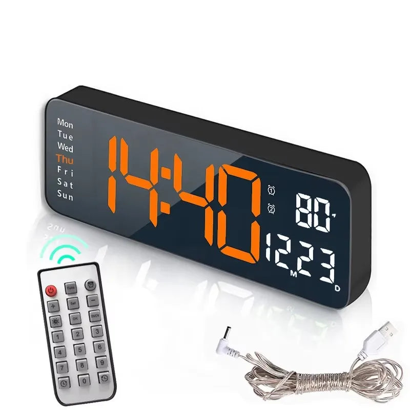 USB Smart Mute LED Wall Clock With Thermometer Display