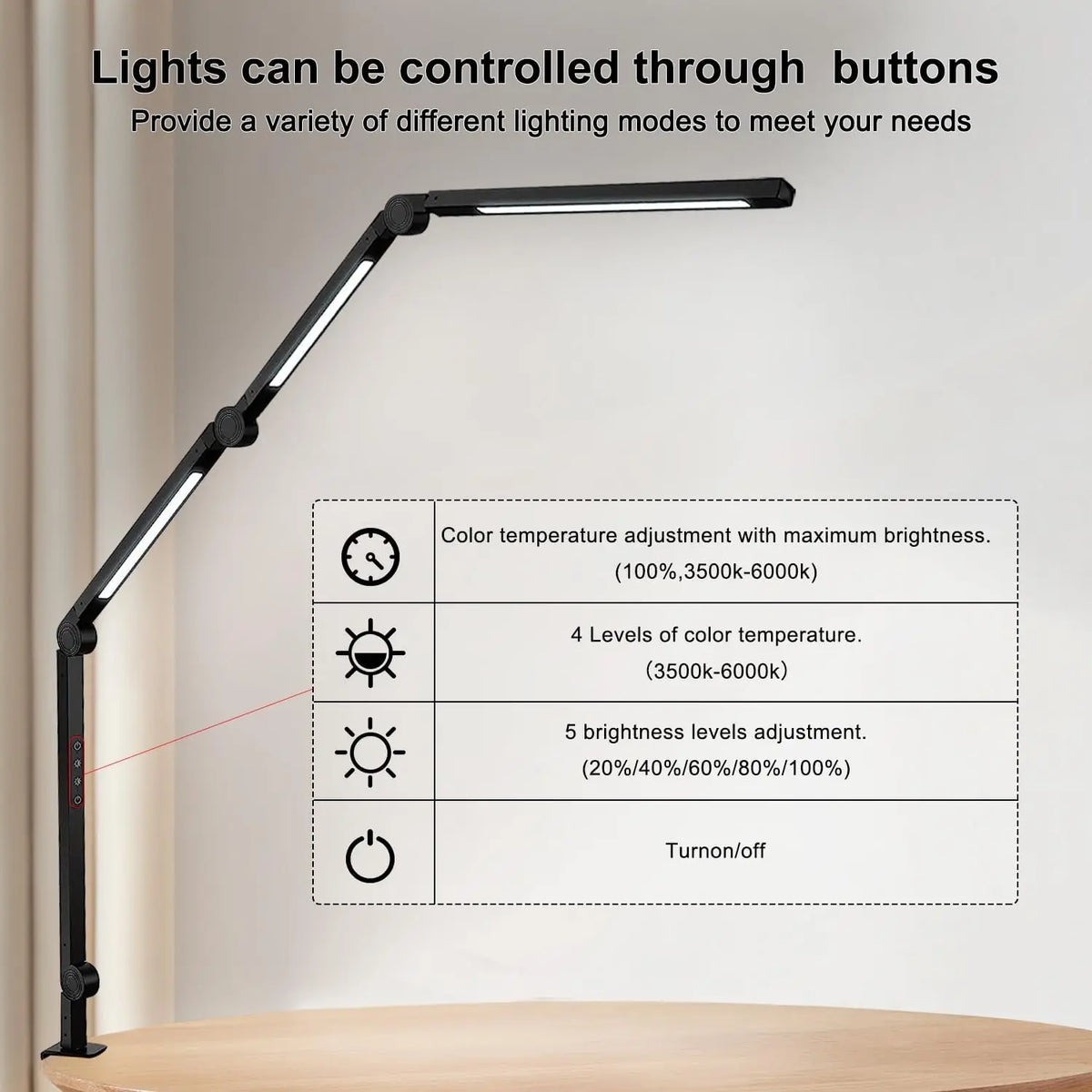 Flexible Clamp LED Desk Lamp With Swing Arm And Dimming