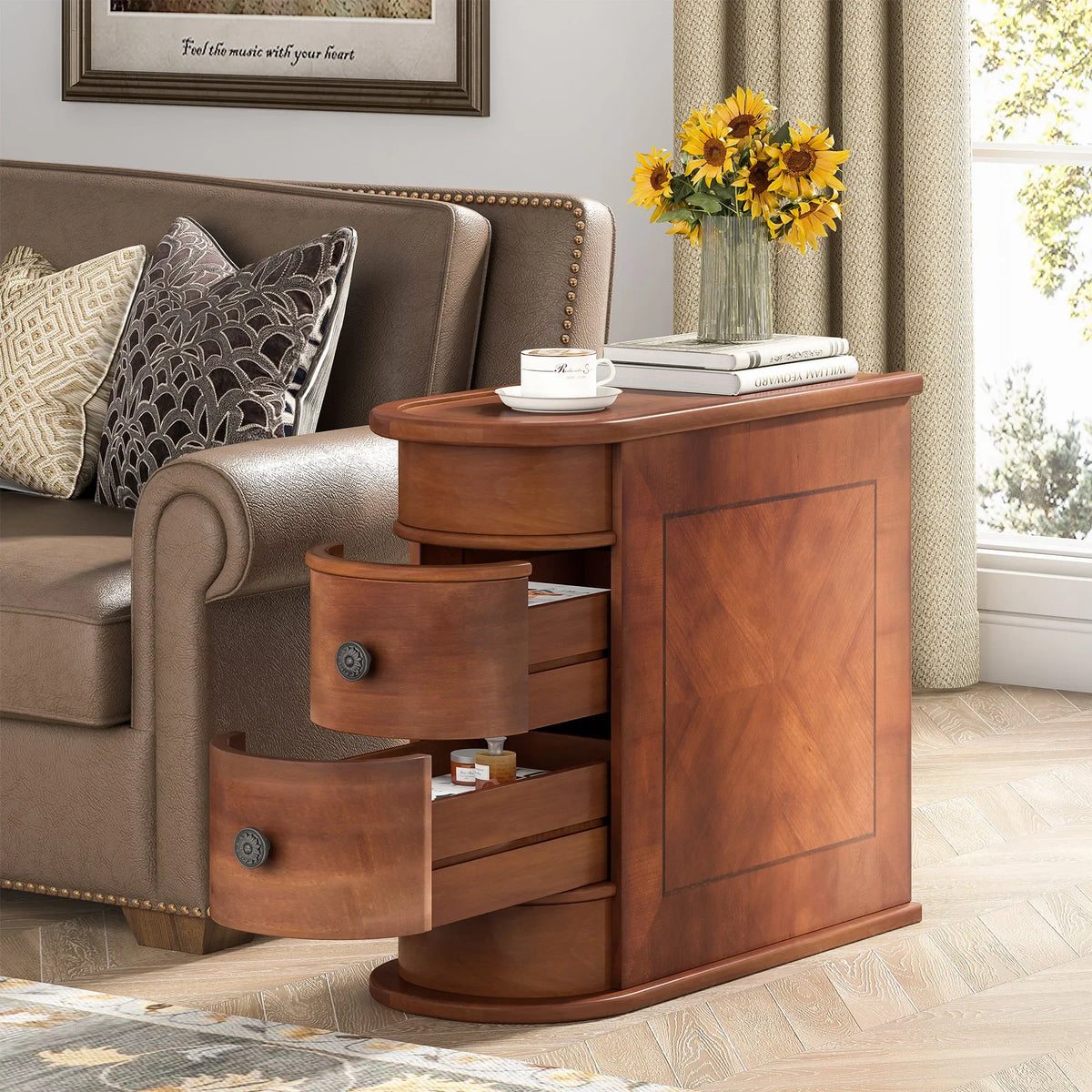 Tribesigns Solid Wood End Table With Drawer For Sofa