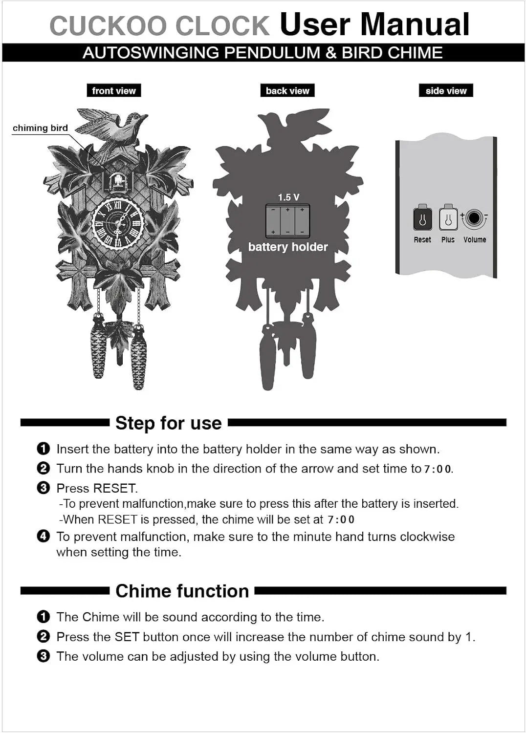 Northern European Cuckoo Wall Clock With Alarm for Home Decor