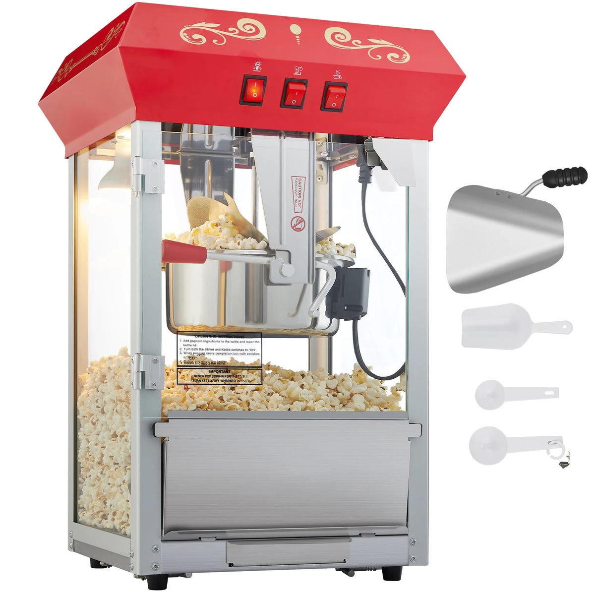 SucceBuy Countertop Popcorn Maker With Tempered Glass Movie Theater Style