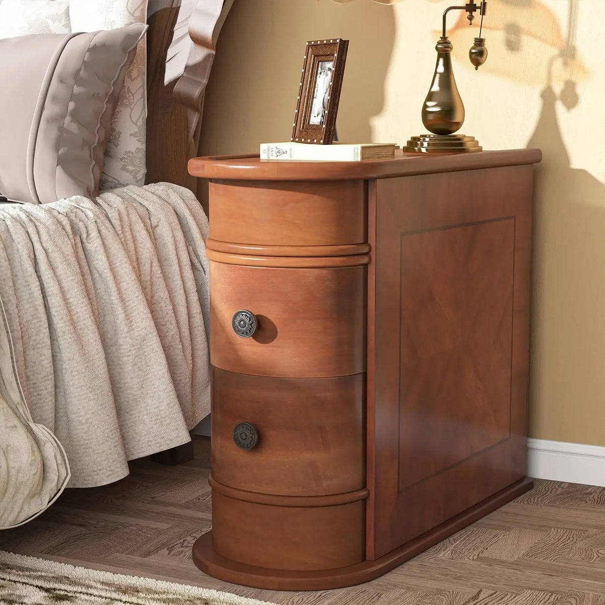 Tribesigns Solid Wood End Table With Drawer For Sofa