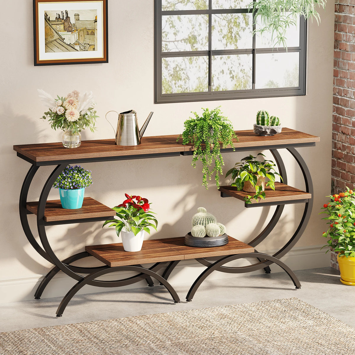 Tribesigns Industrial C Shaped End Table With Tiered Storage Shelves