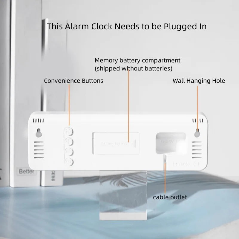 USB Smart Mute LED Electronic Wall Clock With Thermometer Alarm Display