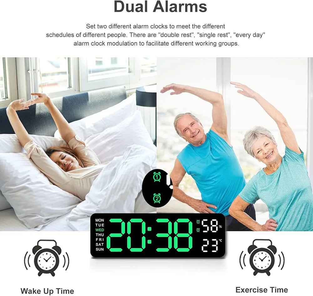 USB Smart Mute LED Electronic Wall Clock With Thermometer Alarm Display