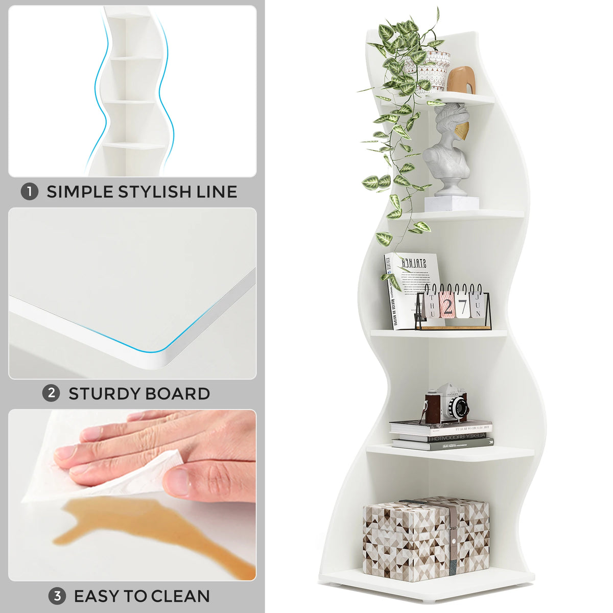 Tribesigns Modern Five Tier Corner Shelf Wall Storage Bookcase Plant Stand