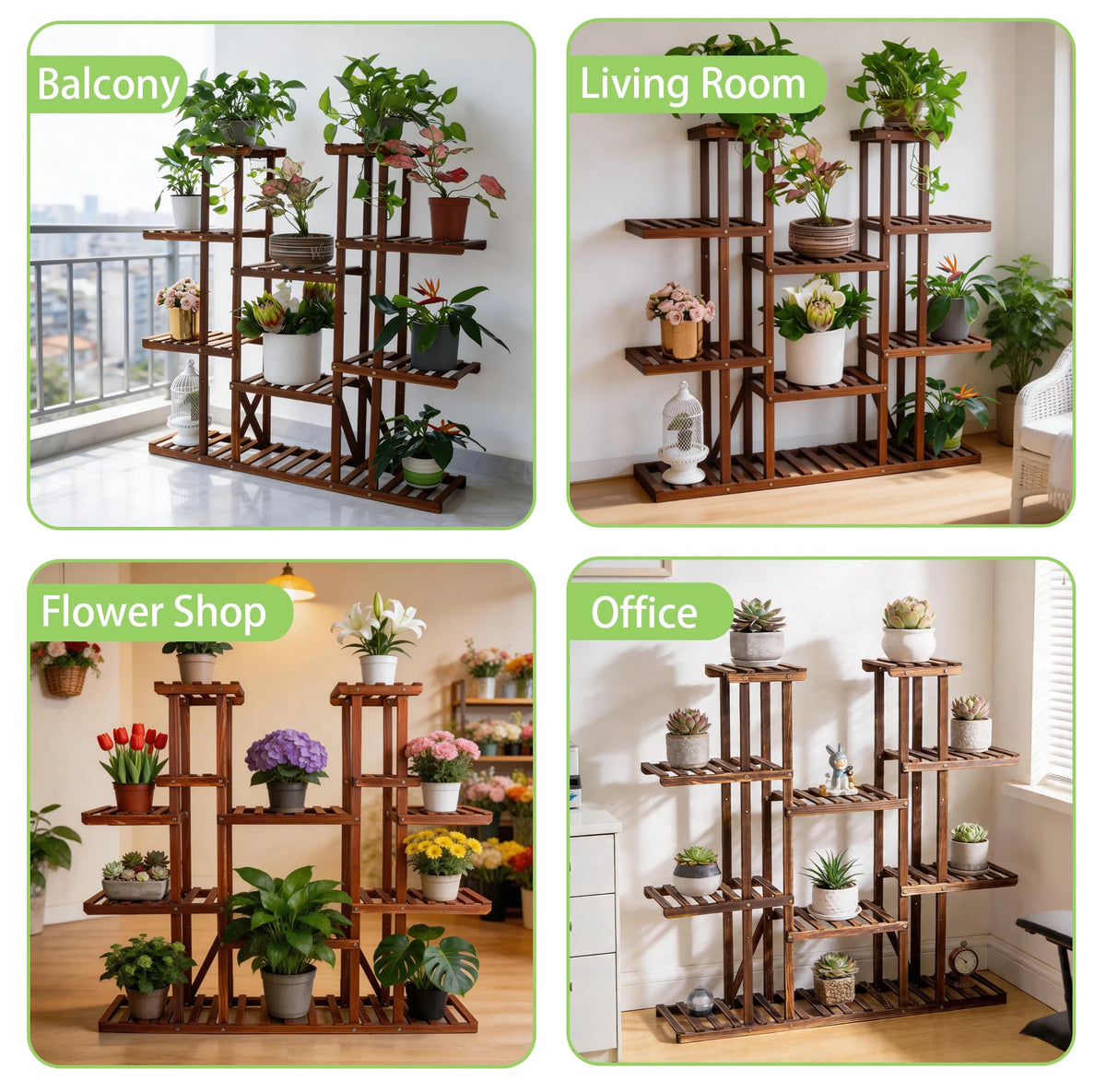 Wisfor Wooden Multi Tier Plant Stand For Indoor Outdoor Display