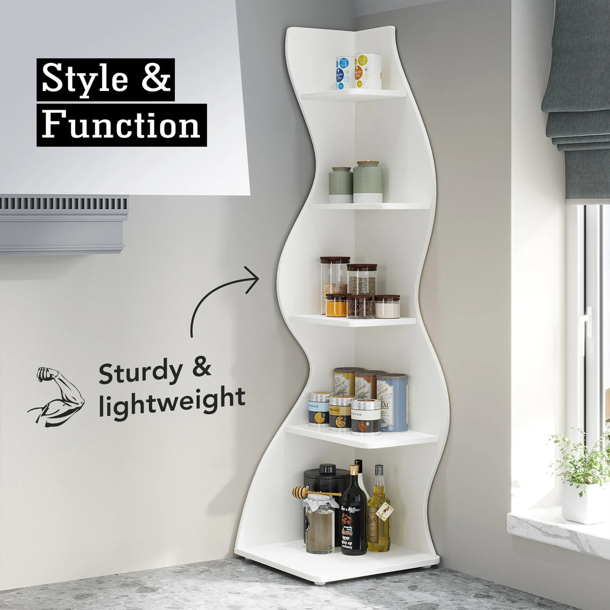 Tribesigns Modern Five Tier Corner Shelf Wall Storage Bookcase Plant Stand