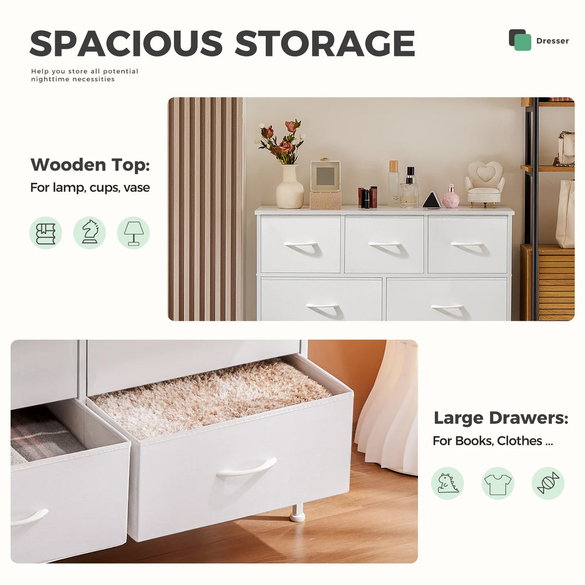 JHK Modern Bedroom Wardrobe Storage Cabinet With Fabric Drawers