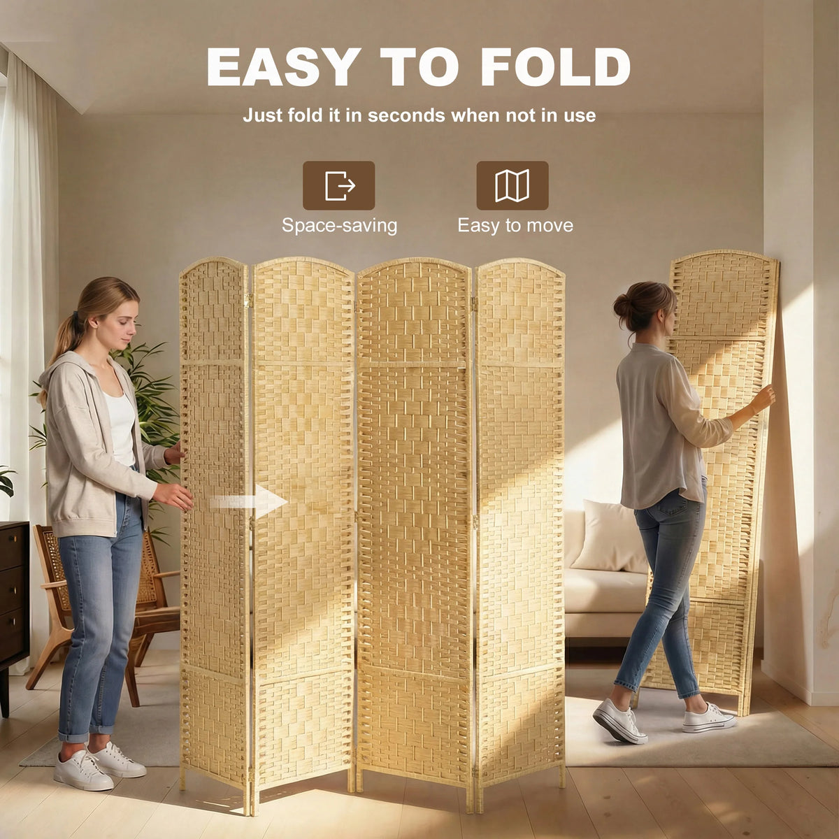 HOMCOM Folding Room Divider Privacy Screen with Woven Panel