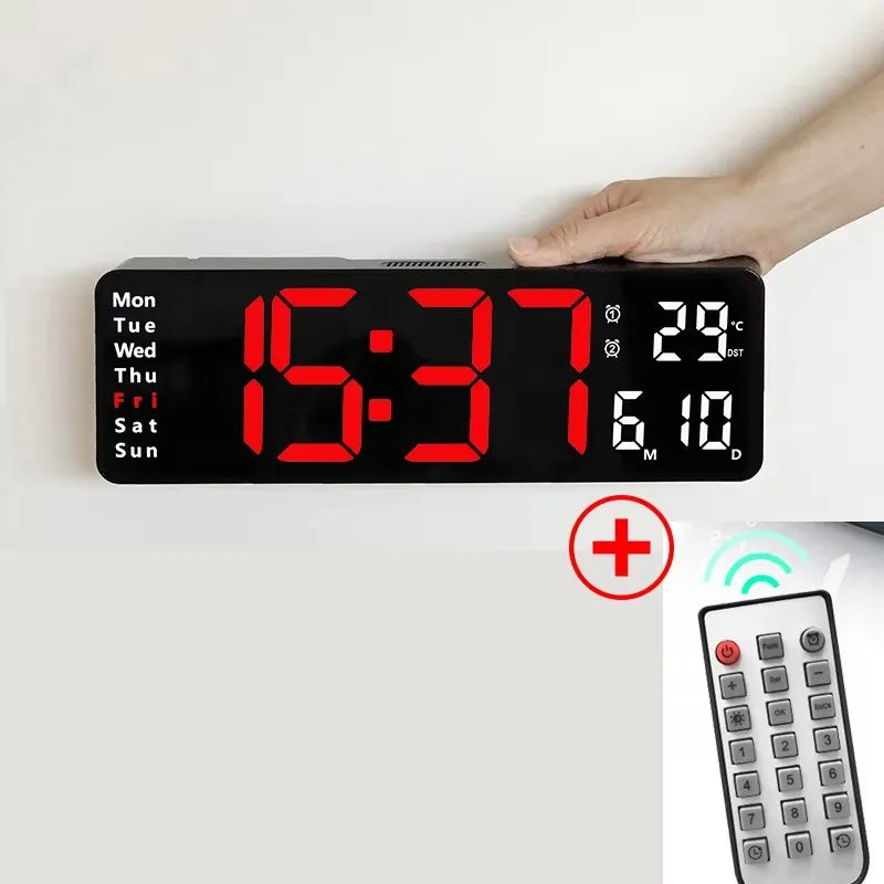 USB Smart Mute LED Electronic Wall Clock With Thermometer Alarm Display
