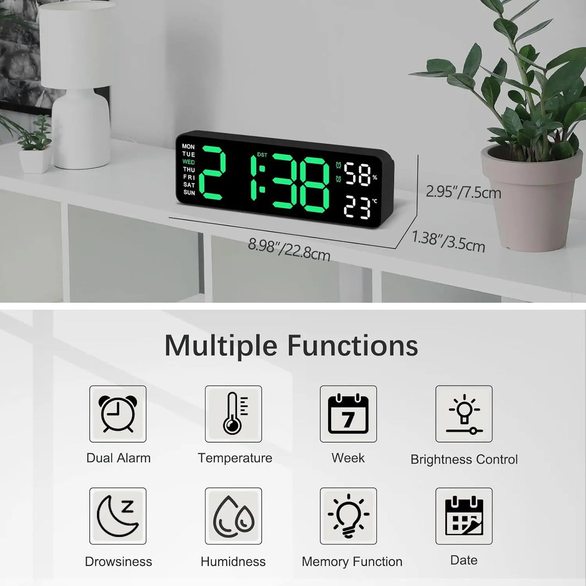 USB Smart Mute LED Wall Clock With Thermometer Display
